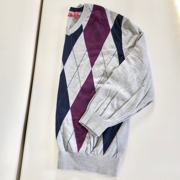 IZod V-Neck Purple & Navy Argyle Pattern Men’s Sweater XL - Picture 13 of 13